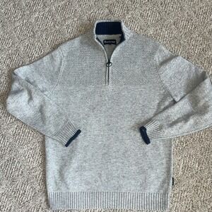 Barbour Men's Quarter 1/4 Zip Pullover Sweater Knit Cotton Wool Gray Large EUC